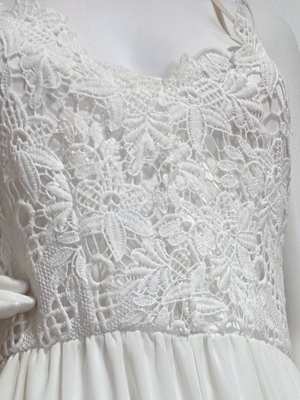 White Lace Flowing Wide Leg Jumpsuit - Picture 6 of 8